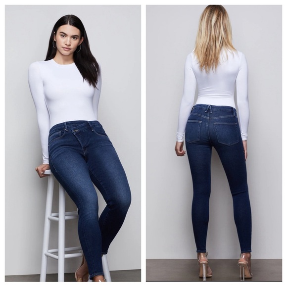 Good American Good Legs Crossover in Blue369 Skinny Jeans - Picture 3 of 9